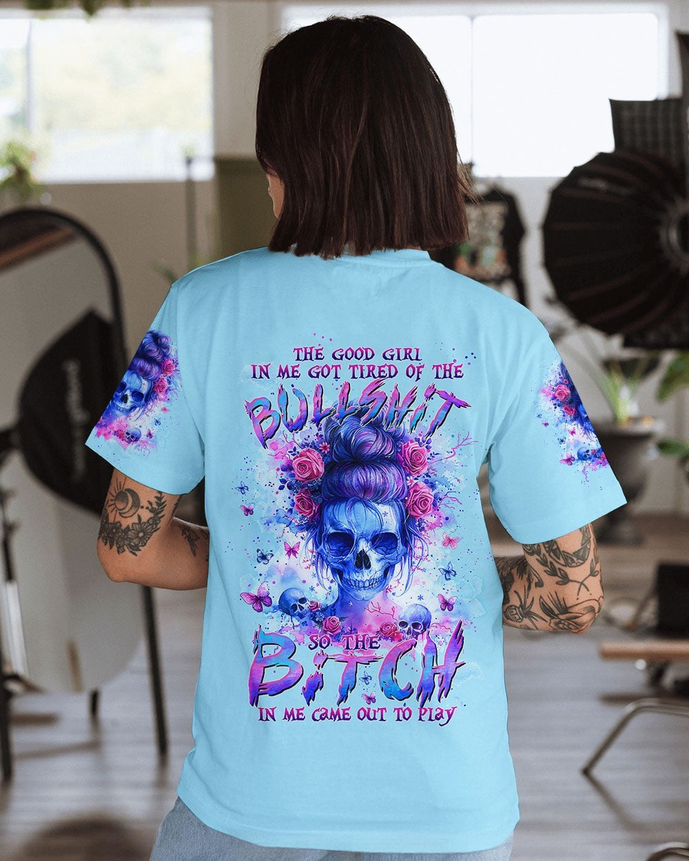 BLISSCORNERS I AM A SWEET GIRL MESSY BUN SKULL ALL OVER PRINT