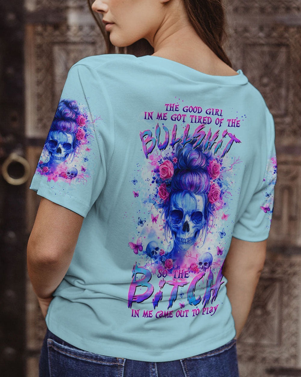 BLISSCORNERS I AM A SWEET GIRL MESSY BUN SKULL ALL OVER PRINT