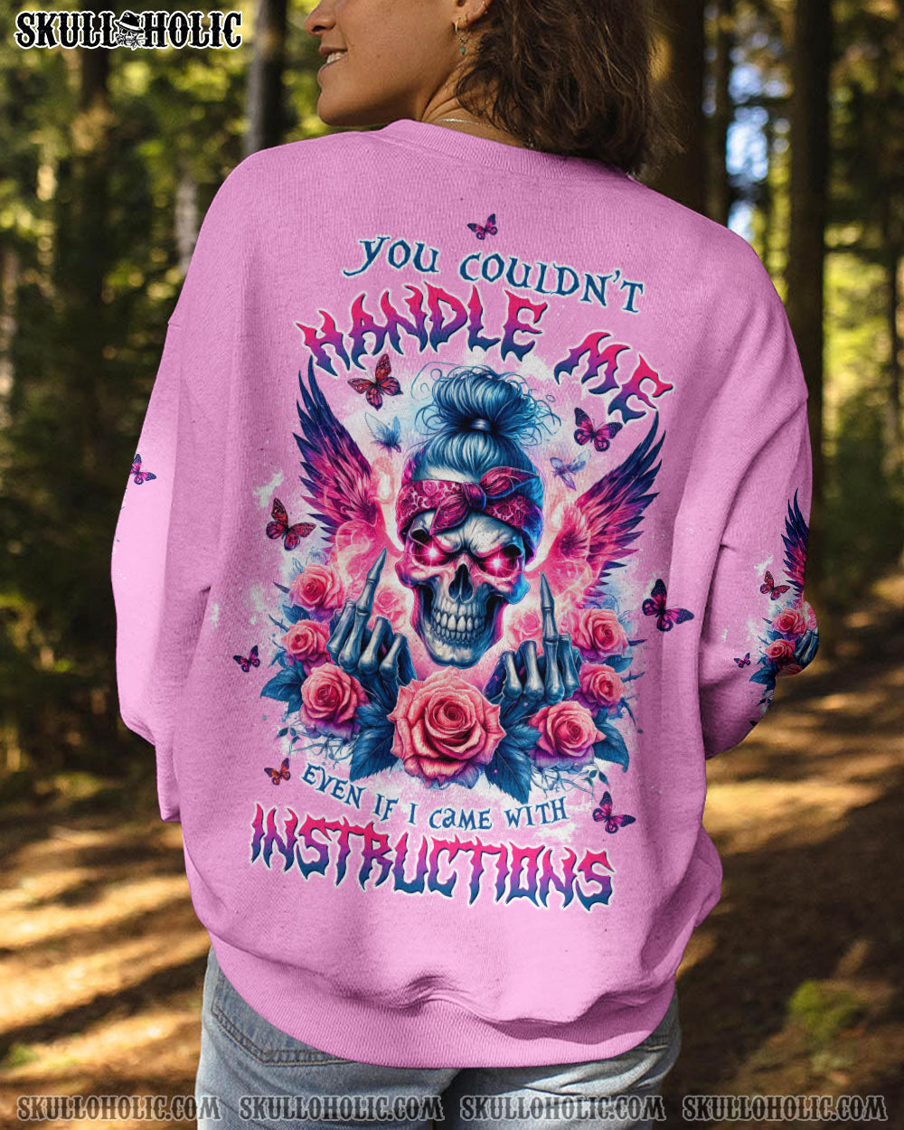BLISSCORNERS JUDGE ME WHEN SKULL MESSY BUN ROSE ALL OVER PRINT