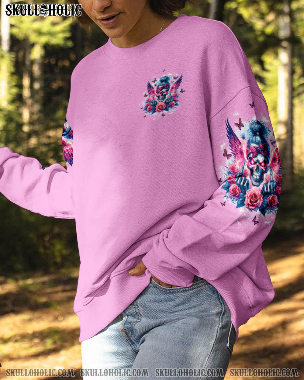 BLISSCORNERS JUDGE ME WHEN SKULL MESSY BUN ROSE ALL OVER PRINT