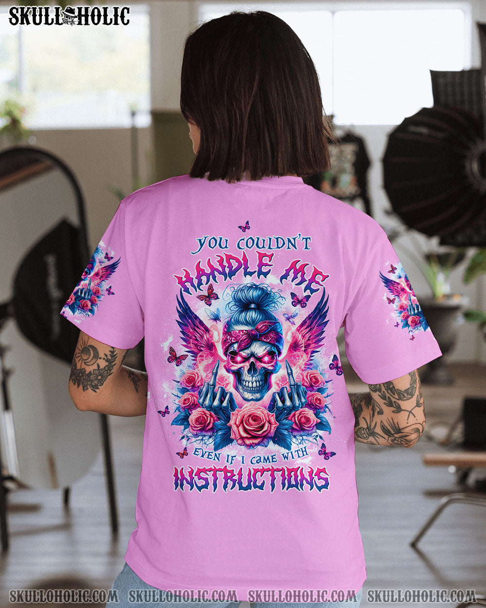 BLISSCORNERS JUDGE ME WHEN SKULL MESSY BUN ROSE ALL OVER PRINT