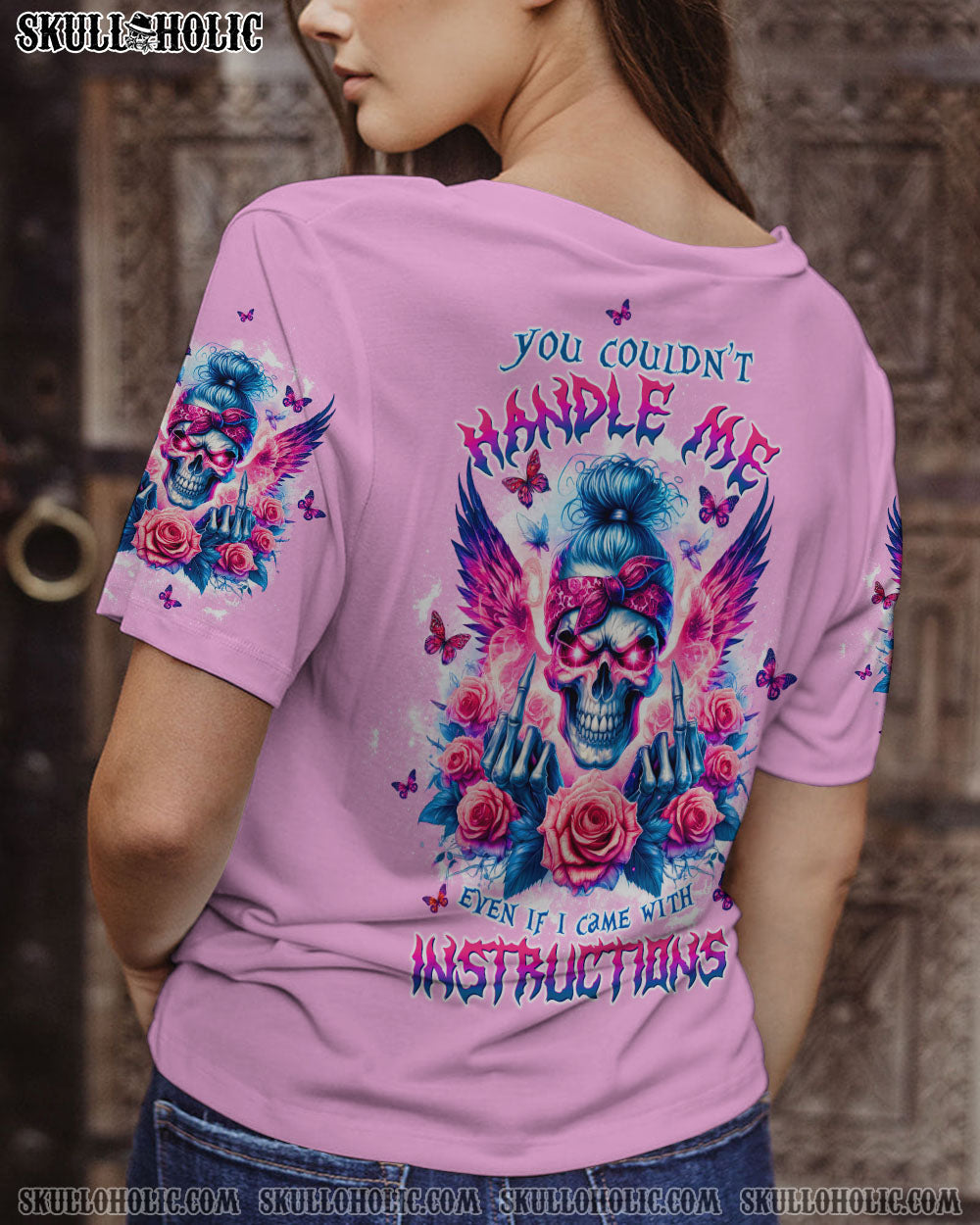 BLISSCORNERS JUDGE ME WHEN SKULL MESSY BUN ROSE ALL OVER PRINT