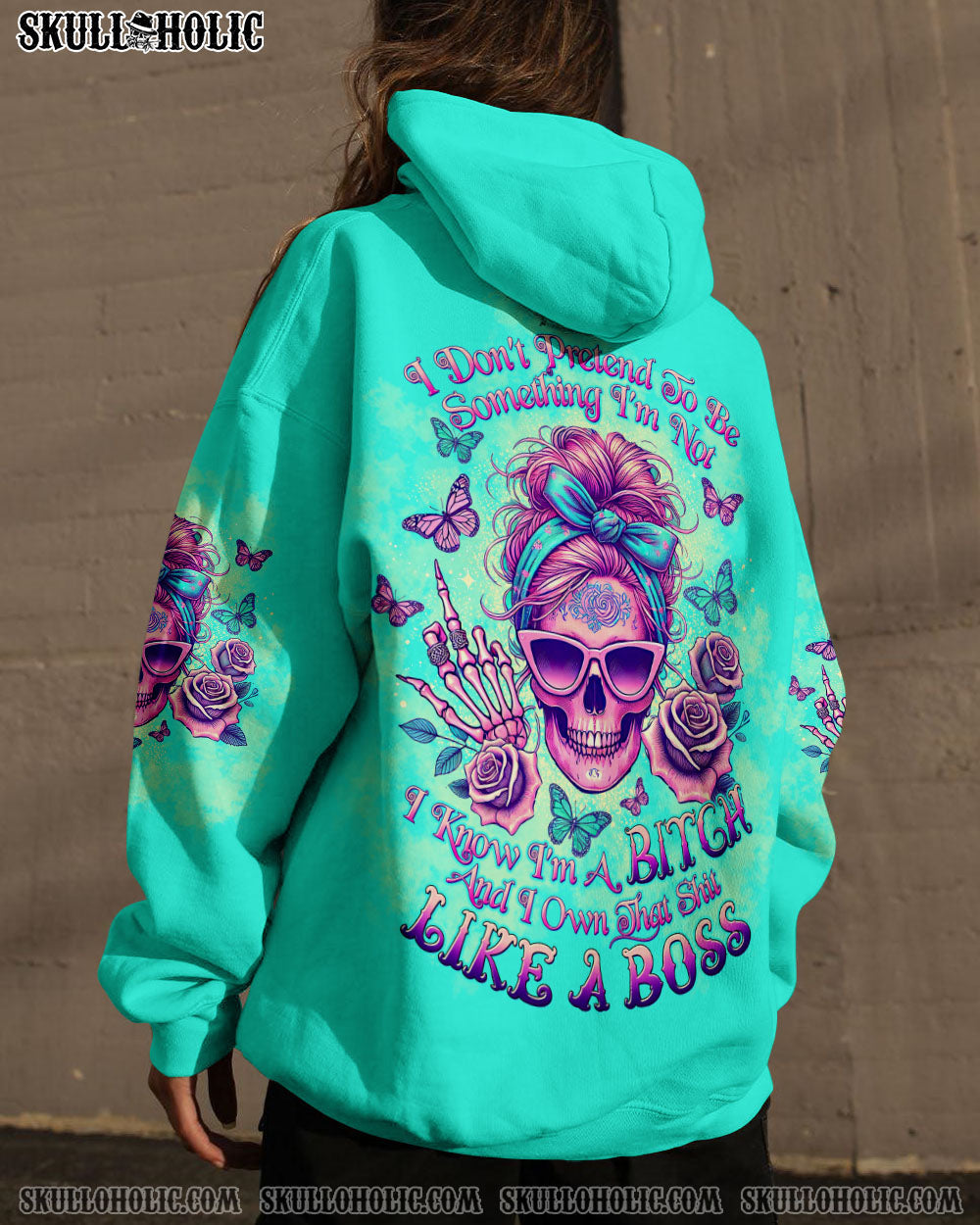 BLISSCORNERS I'M BLUNT BECAUSE GOD ROLLED ME MESSY BUN SKULL ALL OVER PRINT