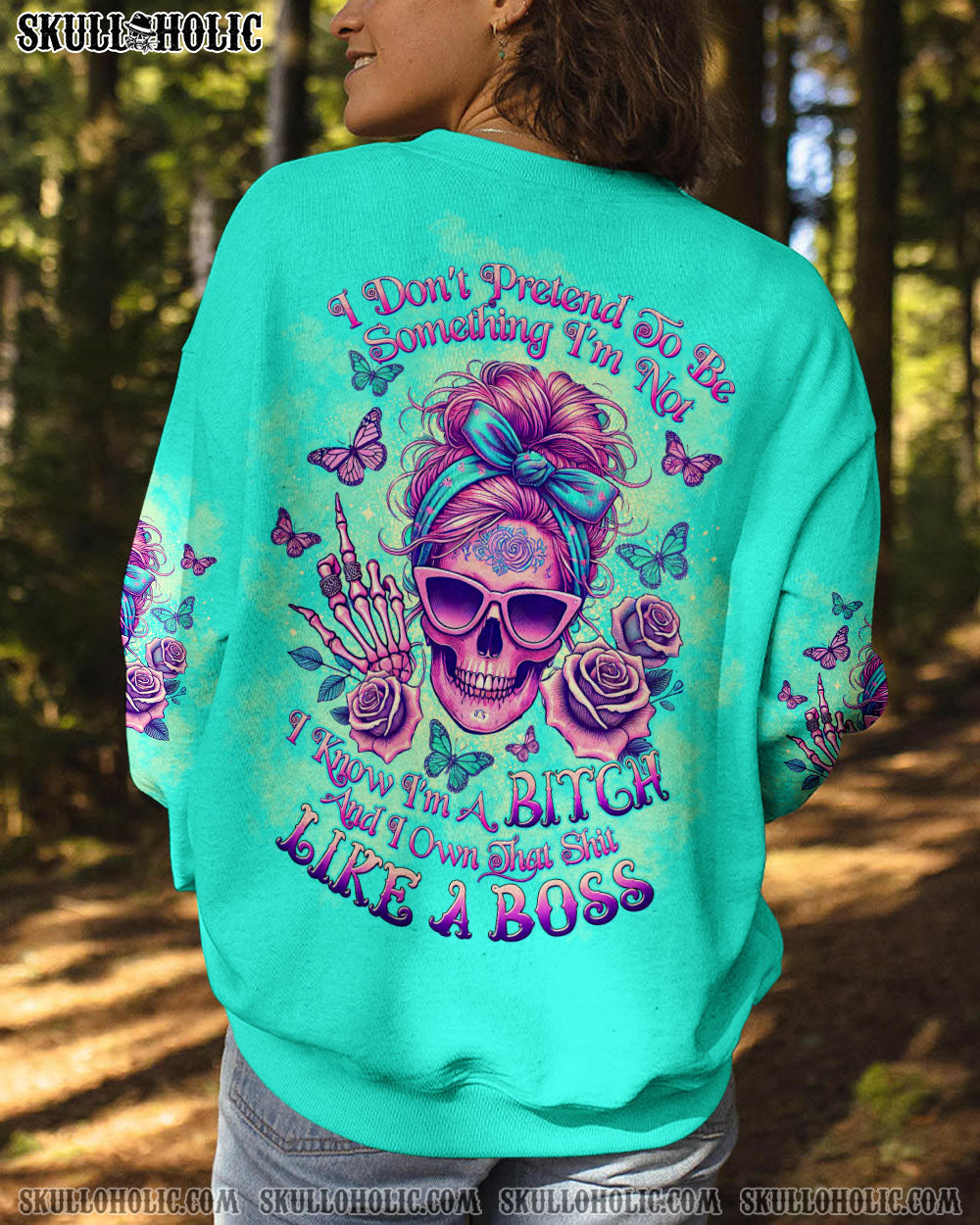 BLISSCORNERS I'M BLUNT BECAUSE GOD ROLLED ME MESSY BUN SKULL ALL OVER PRINT