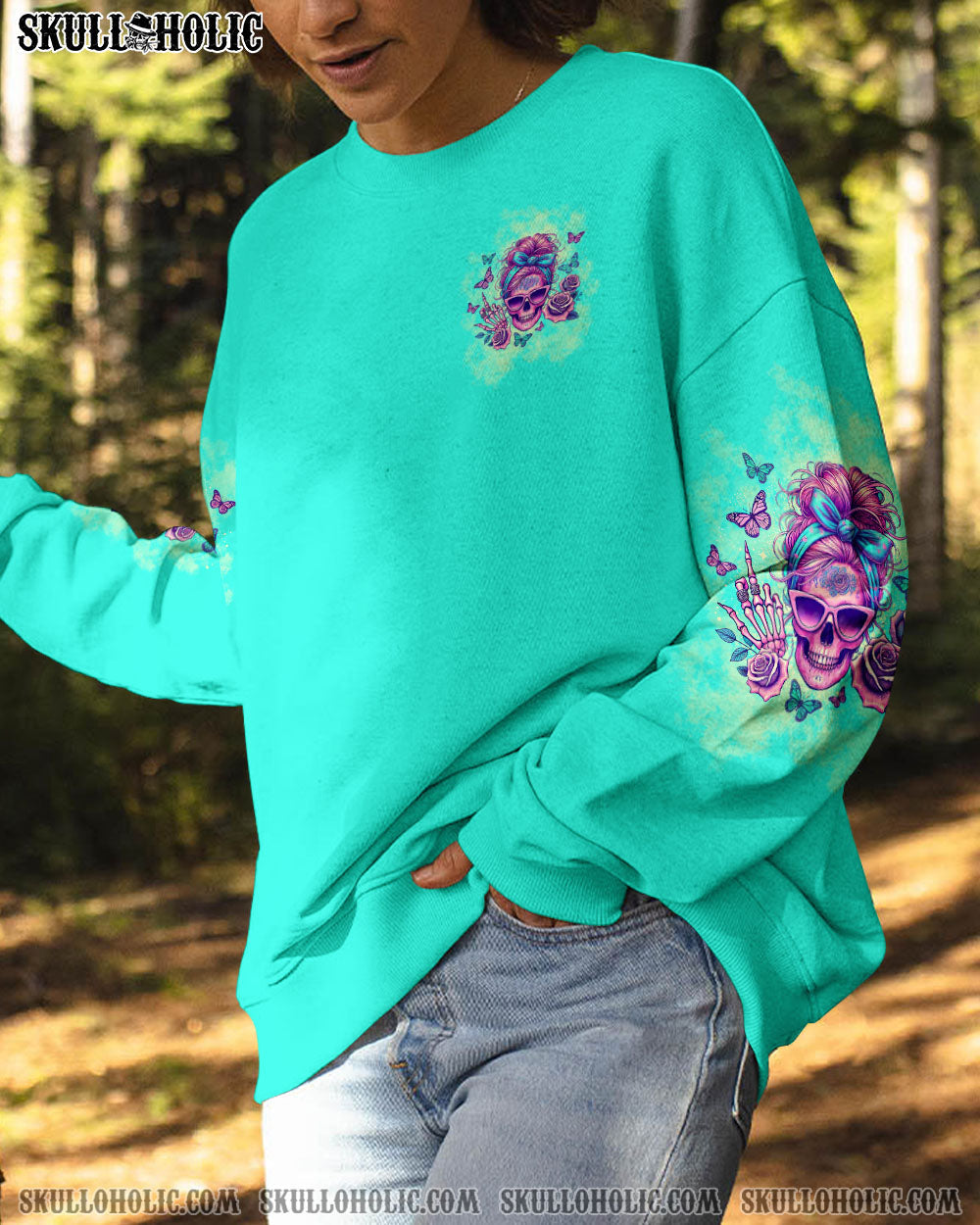 BLISSCORNERS I'M BLUNT BECAUSE GOD ROLLED ME MESSY BUN SKULL ALL OVER PRINT