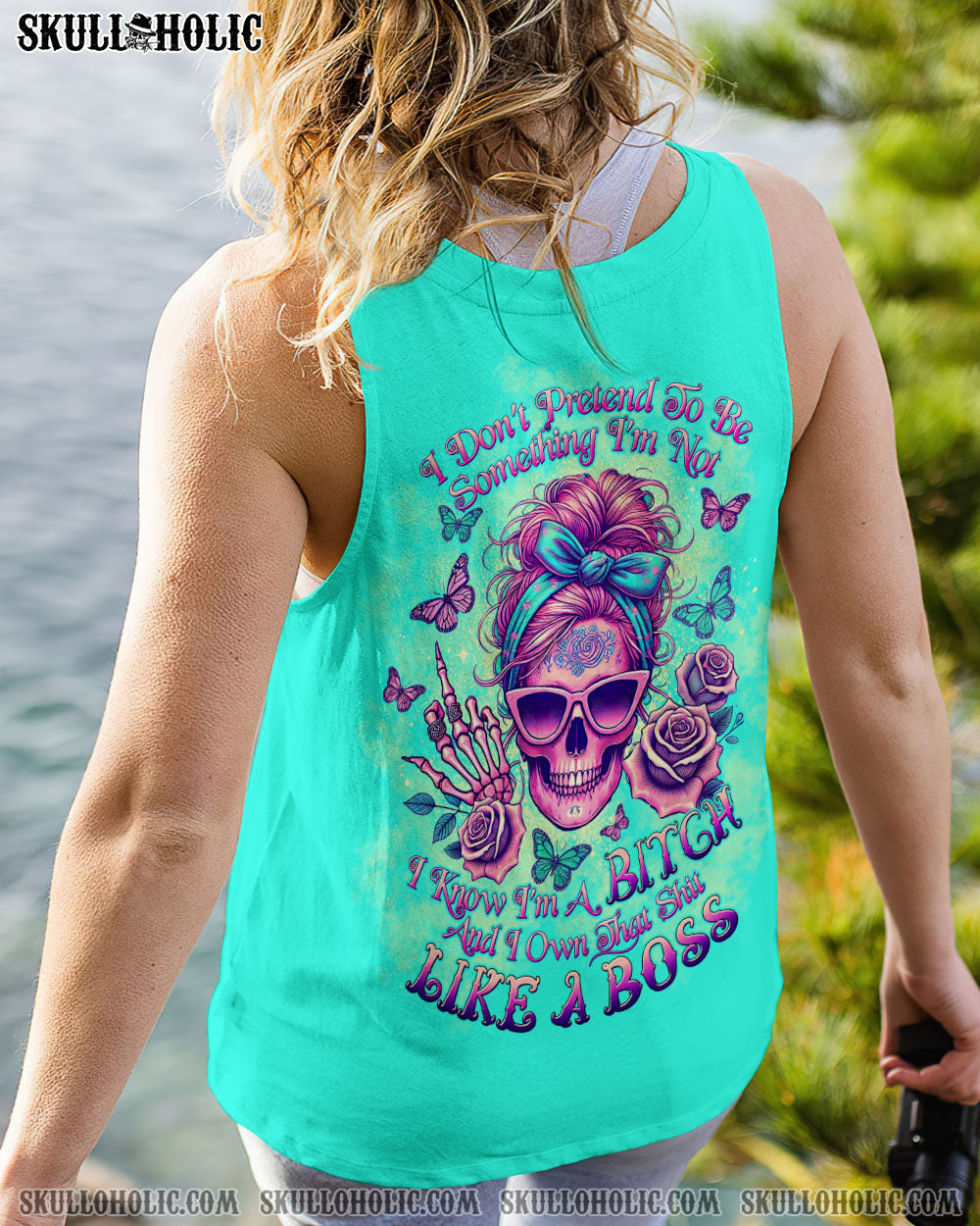 BLISSCORNERS I'M BLUNT BECAUSE GOD ROLLED ME MESSY BUN SKULL ALL OVER PRINT