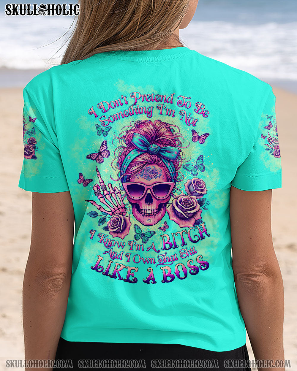 BLISSCORNERS I'M BLUNT BECAUSE GOD ROLLED ME MESSY BUN SKULL ALL OVER PRINT
