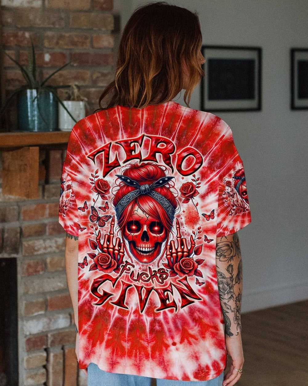BLISSCORNERS I DON'T GIVE A F ABOUT WHAT YOU SAY MESSY BUN SKULL ALL OVER PRINT