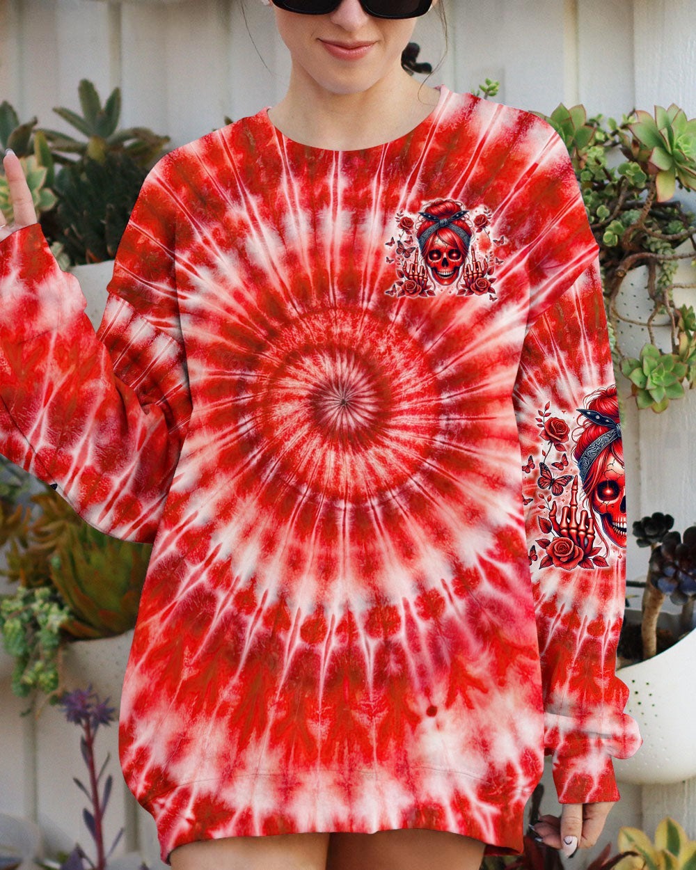 BLISSCORNERS I DON'T GIVE A F ABOUT WHAT YOU SAY MESSY BUN SKULL ALL OVER PRINT