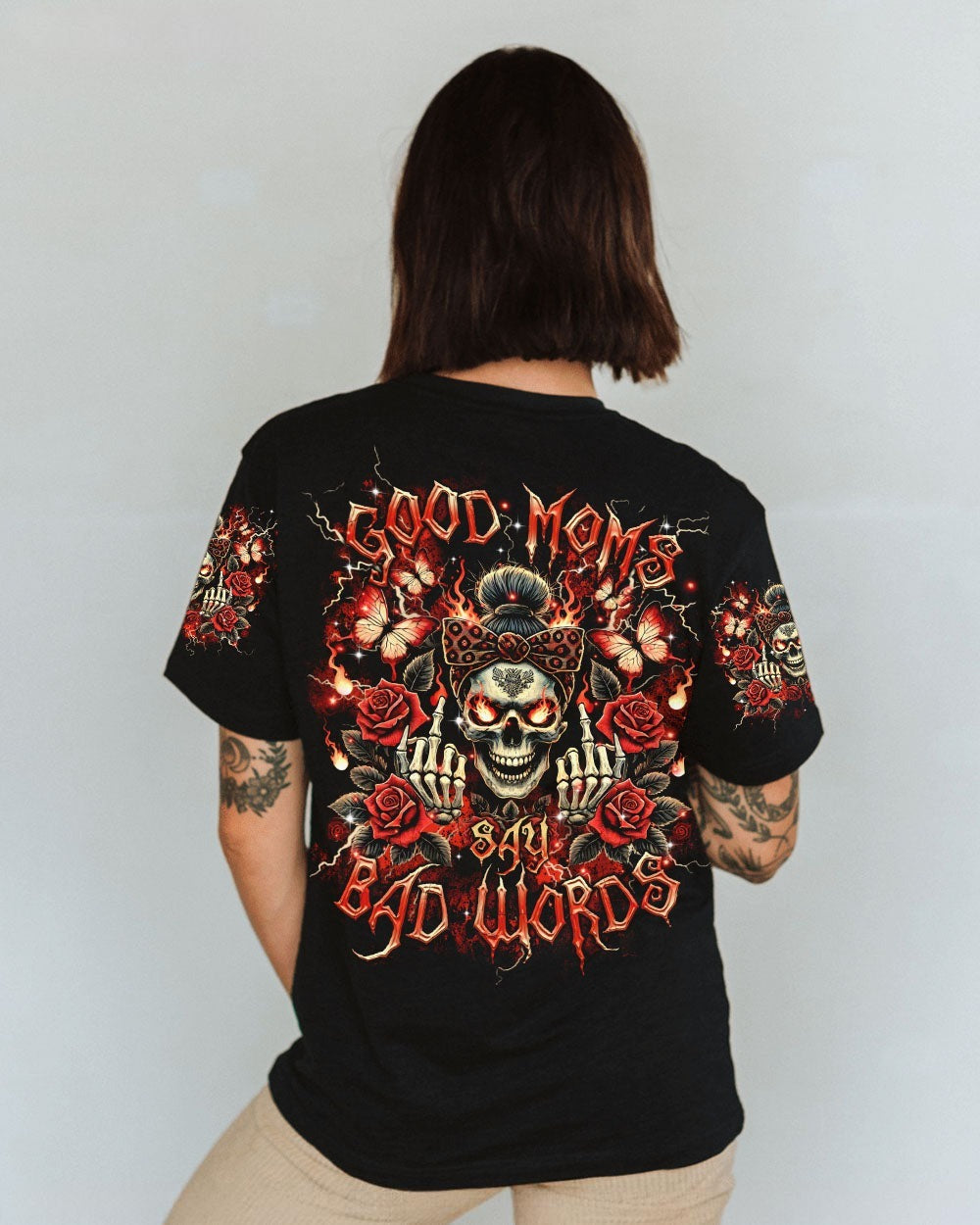 BLISSCORNERS BUT DID YOU DIE MOM LIFE  SKULL MESSY BUN ALL OVER PRINT