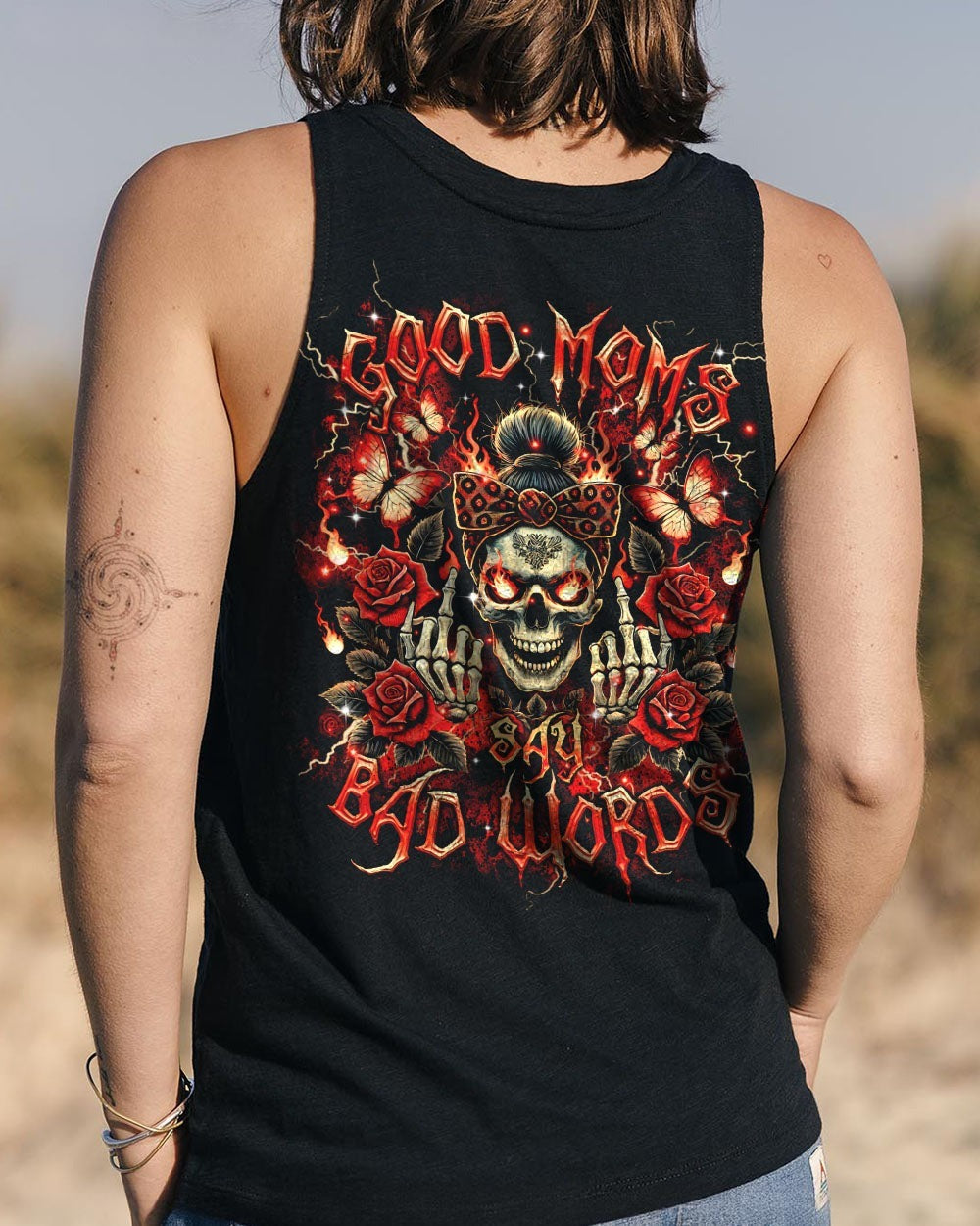 BLISSCORNERS BUT DID YOU DIE MOM LIFE  SKULL MESSY BUN ALL OVER PRINT