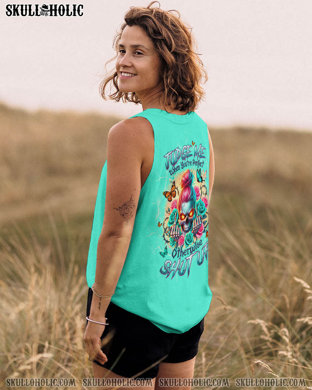 BLISSCORNERS I'M NOT THE SWEET GIRL NEXT DOOR MESSY BUN SKULL ALL OVER PRINT