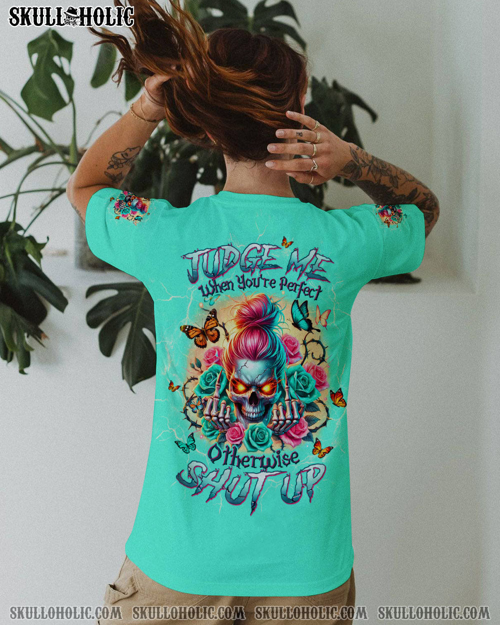 BLISSCORNERS I'M NOT THE SWEET GIRL NEXT DOOR MESSY BUN SKULL ALL OVER PRINT