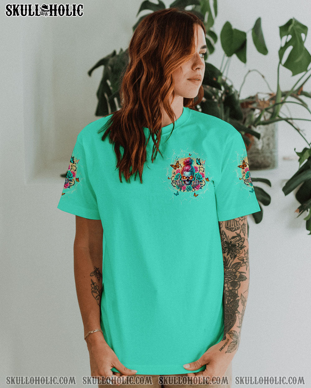 BLISSCORNERS I'M NOT THE SWEET GIRL NEXT DOOR MESSY BUN SKULL ALL OVER PRINT
