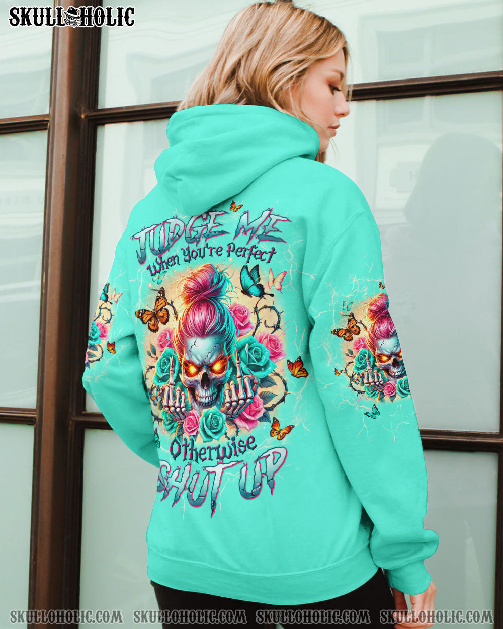 BLISSCORNERS I'M NOT THE SWEET GIRL NEXT DOOR MESSY BUN SKULL ALL OVER PRINT