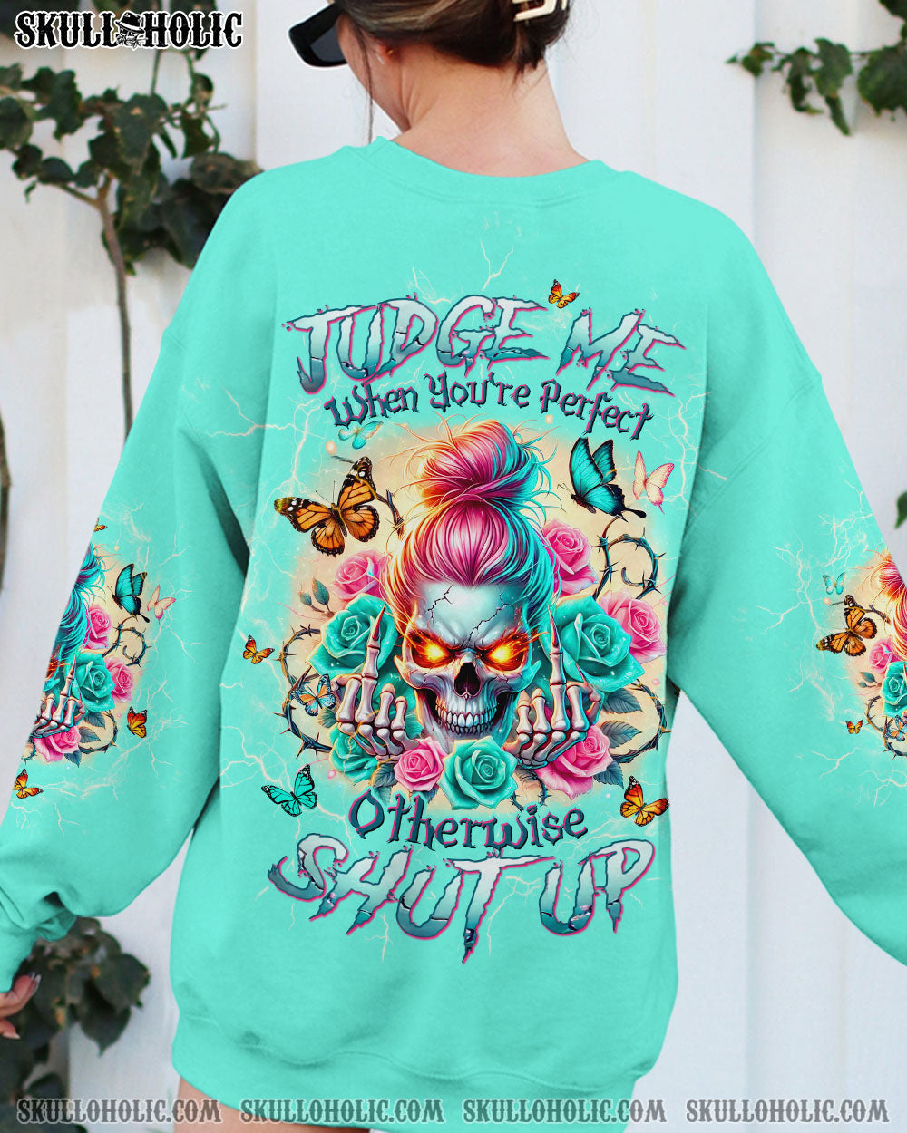 BLISSCORNERS I'M NOT THE SWEET GIRL NEXT DOOR MESSY BUN SKULL ALL OVER PRINT