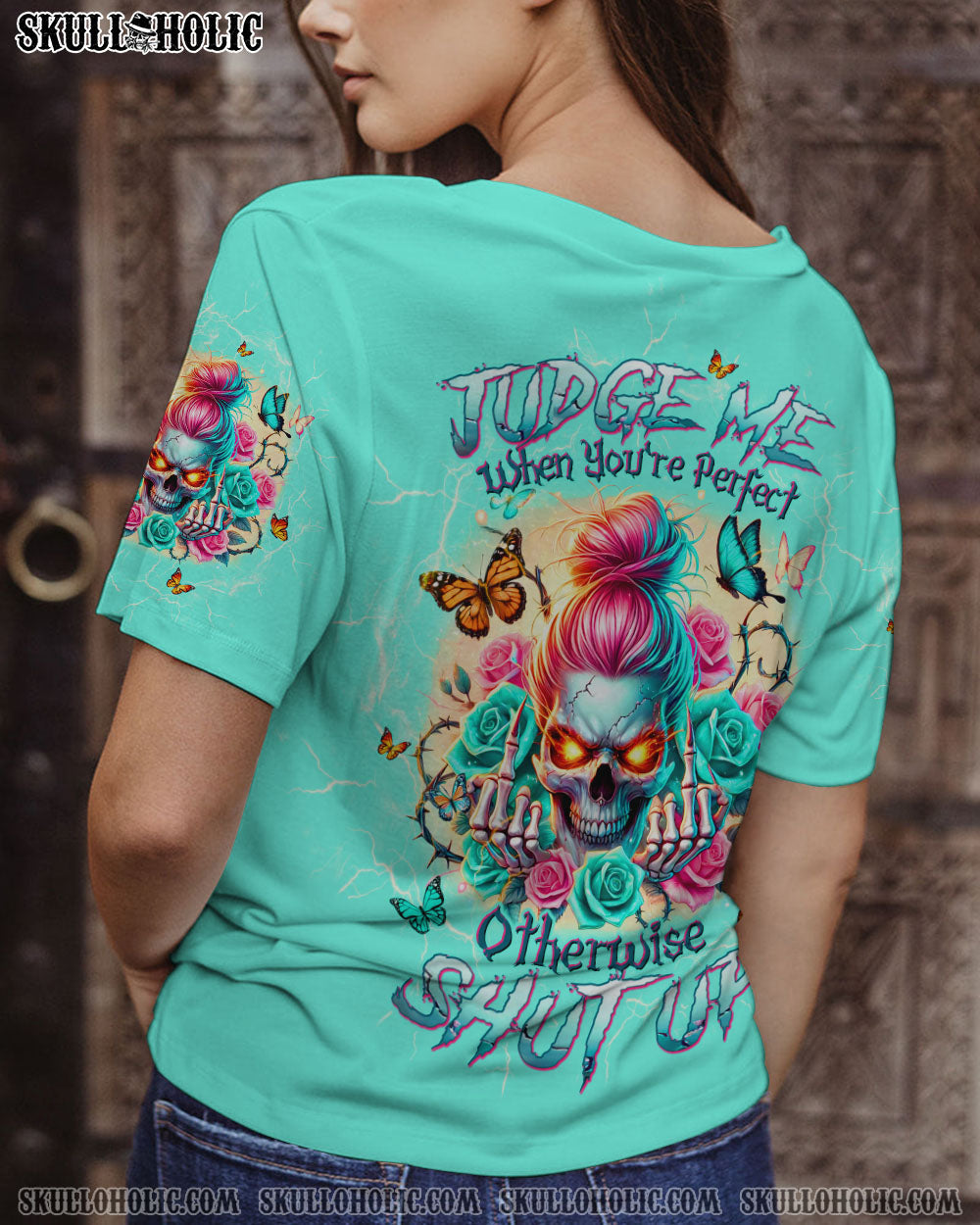 BLISSCORNERS I'M NOT THE SWEET GIRL NEXT DOOR MESSY BUN SKULL ALL OVER PRINT