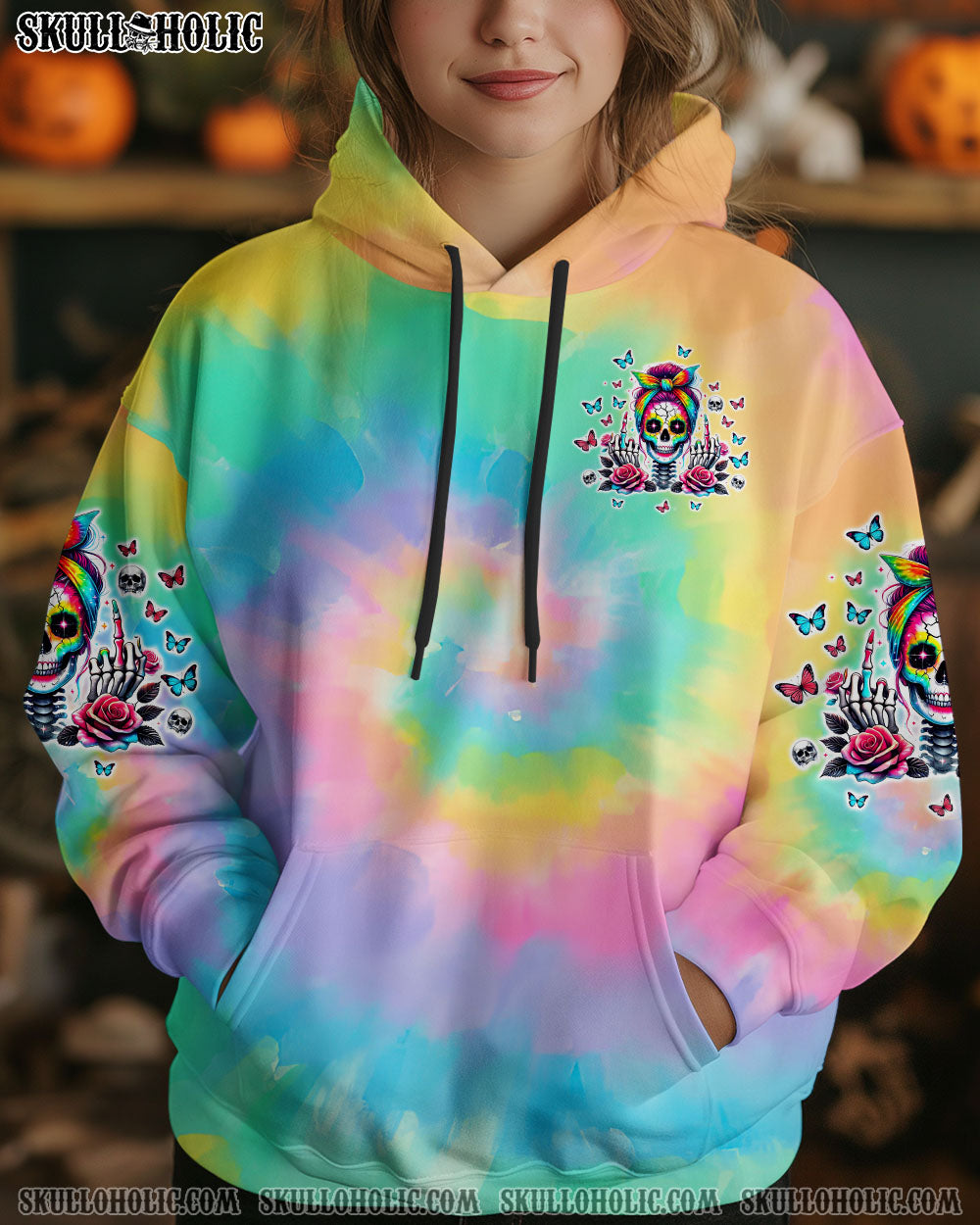 BLISSCORNERS HOW HEARTLESS I CAN BE SKULL MESSY BUN ALL OVER PRINT