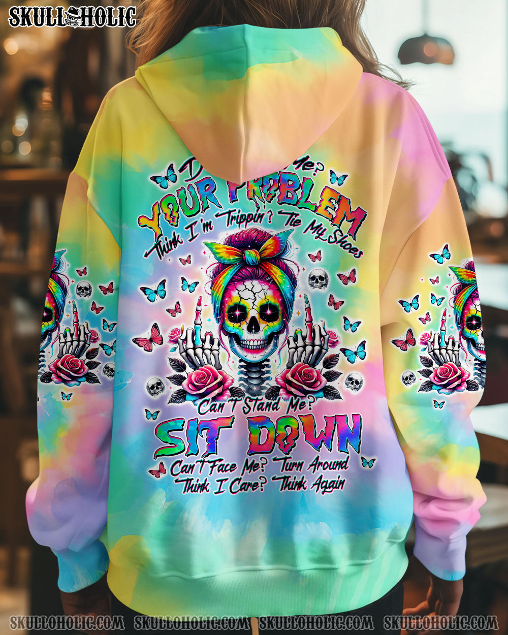 BLISSCORNERS HOW HEARTLESS I CAN BE SKULL MESSY BUN ALL OVER PRINT