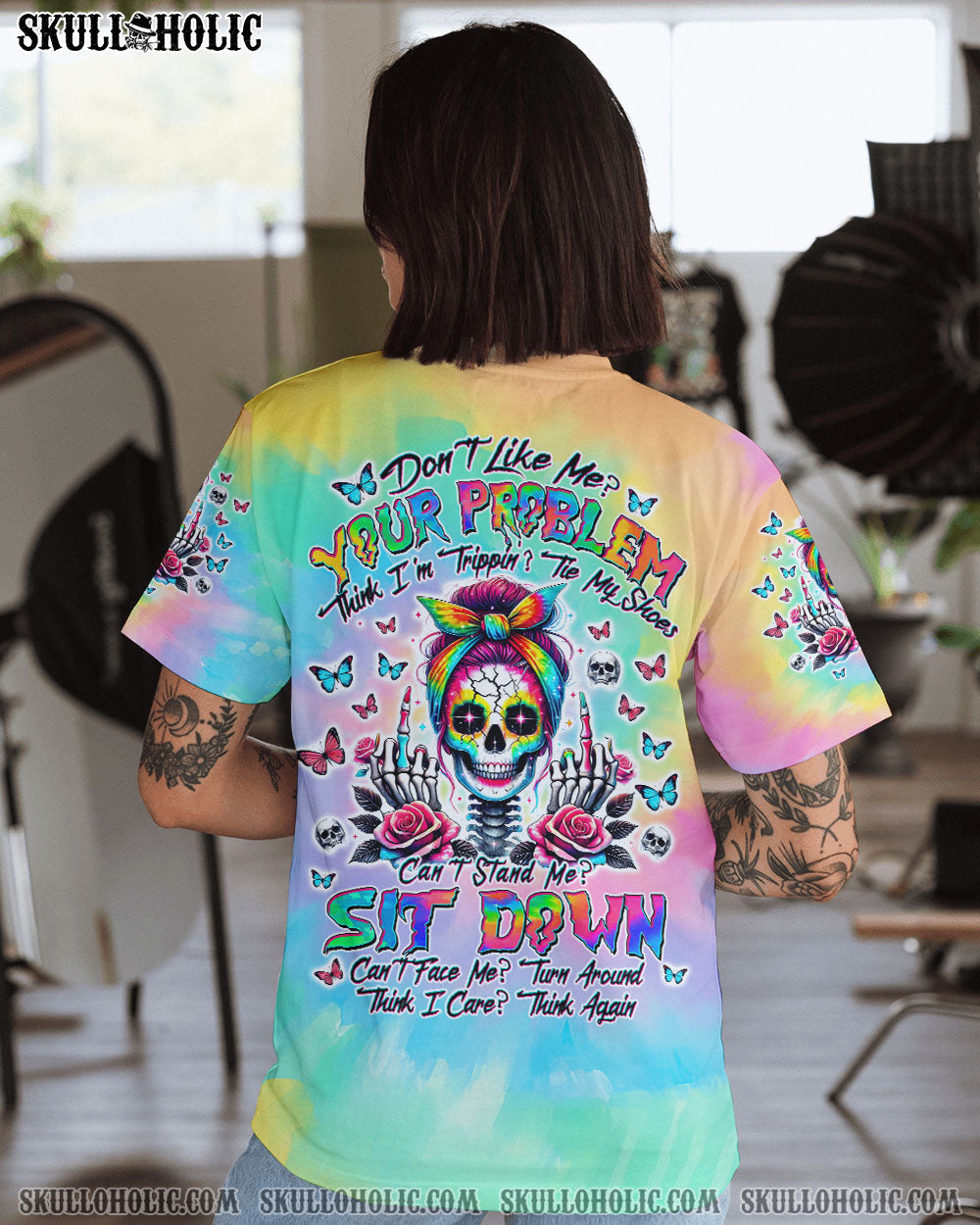 BLISSCORNERS HOW HEARTLESS I CAN BE SKULL MESSY BUN ALL OVER PRINT
