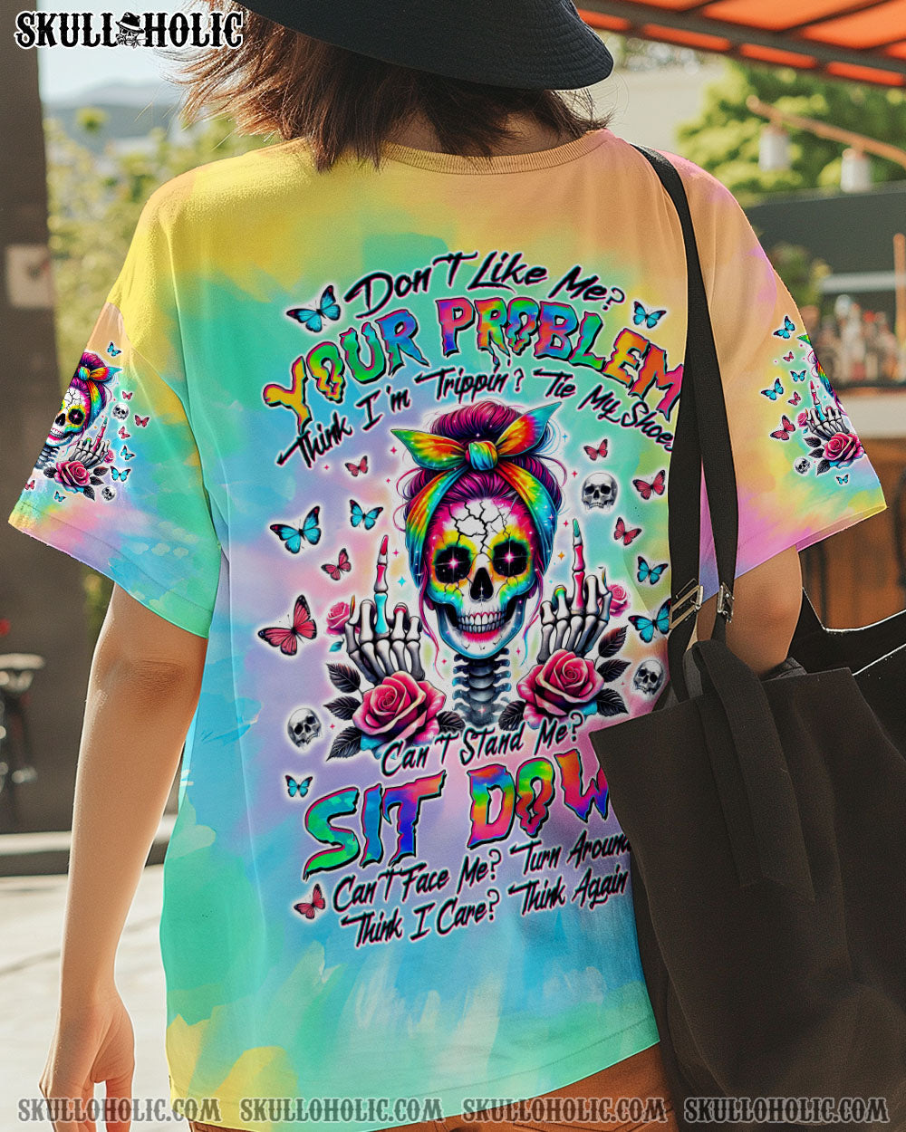 BLISSCORNERS HOW HEARTLESS I CAN BE SKULL MESSY BUN ALL OVER PRINT
