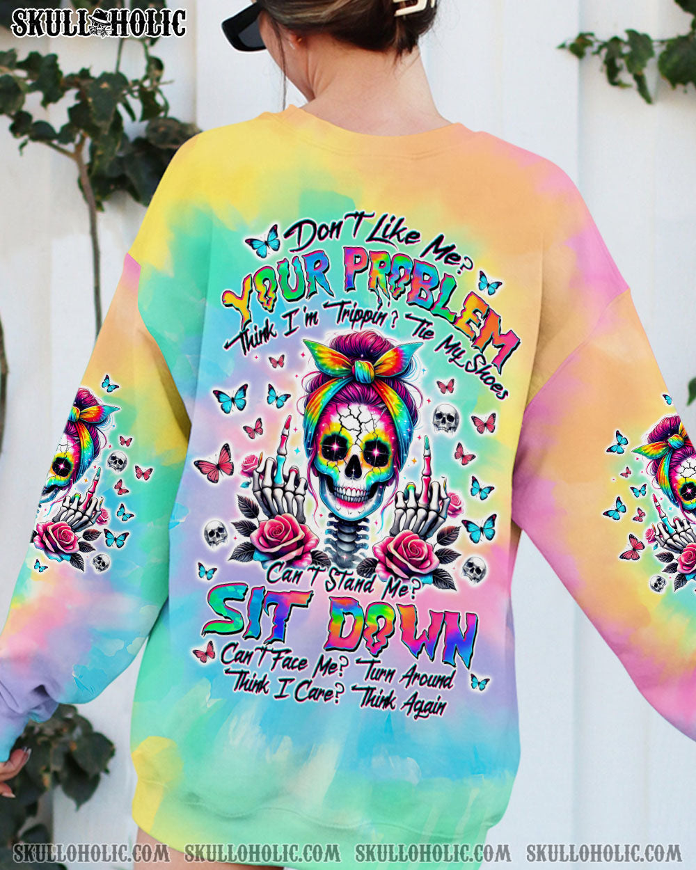 BLISSCORNERS HOW HEARTLESS I CAN BE SKULL MESSY BUN ALL OVER PRINT