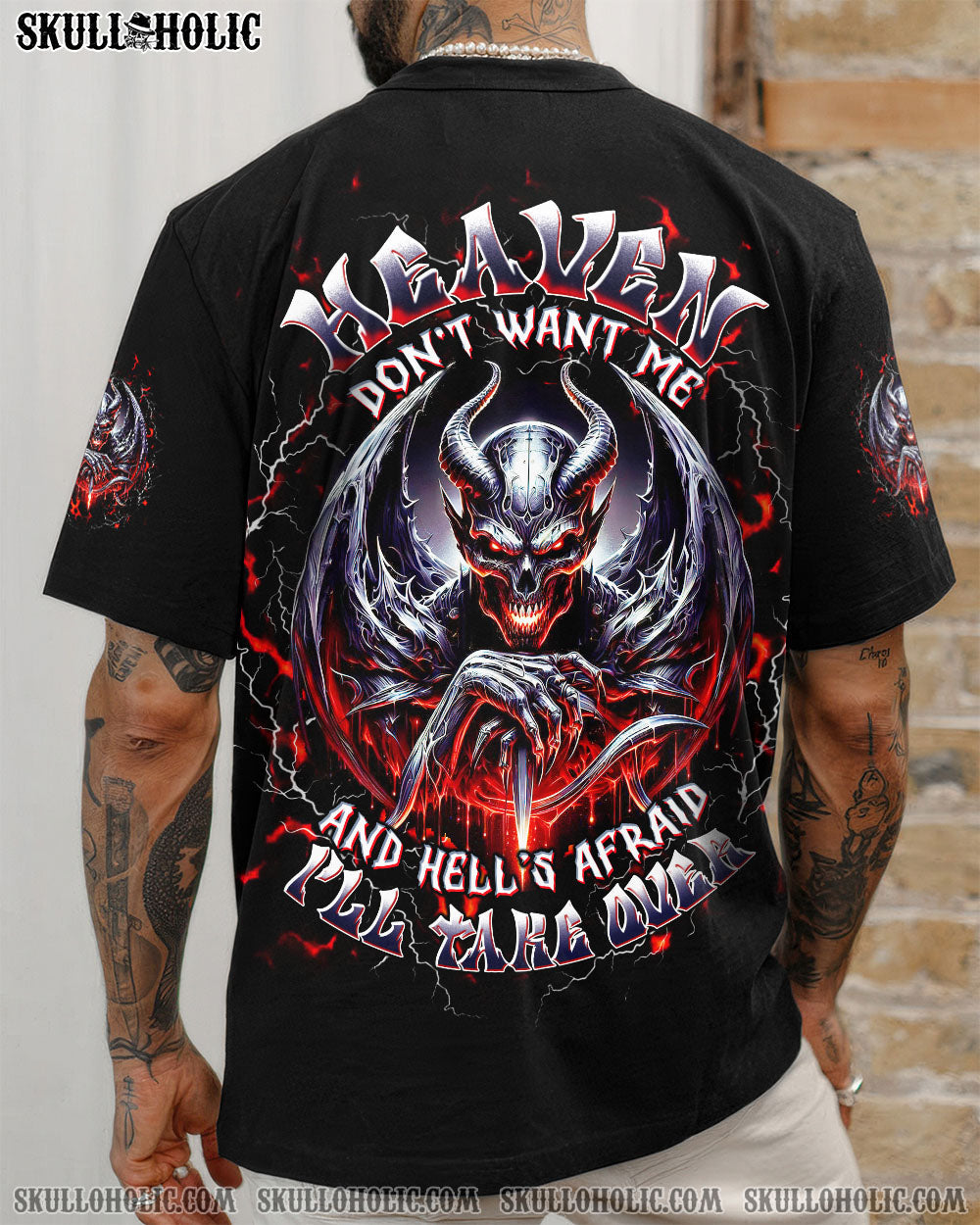 BLISSCORNERS HEAVEN DON'T WANT ME SKULL DEMON ALL OVER PRINT