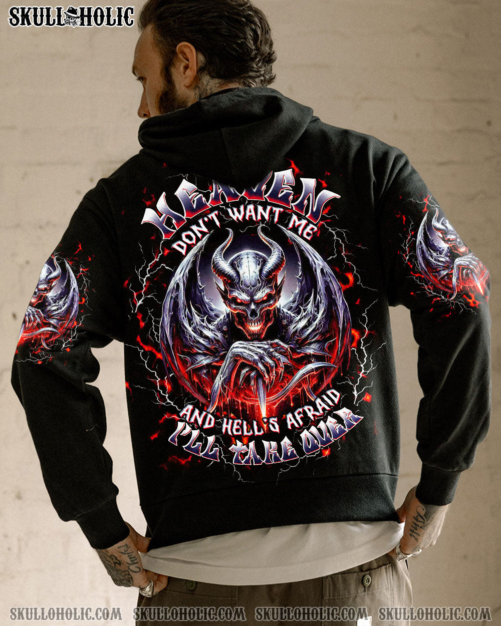 BLISSCORNERS HEAVEN DON'T WANT ME SKULL DEMON ALL OVER PRINT