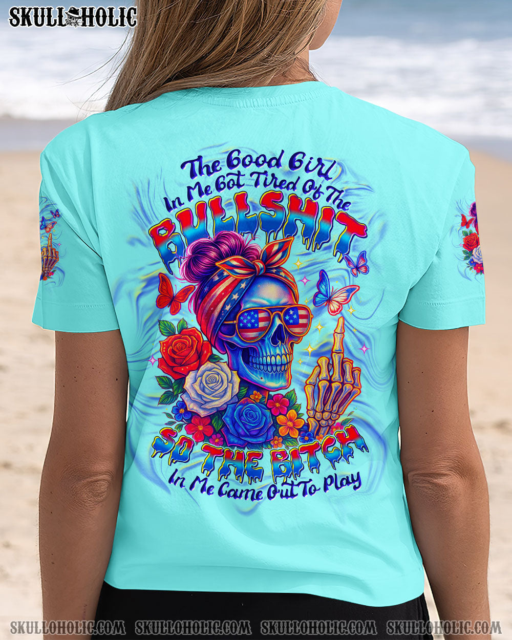 BLISSCORNERS THE GOOD GIRL IN ME MESSY  BUN SKULL ALL OVER PRINT