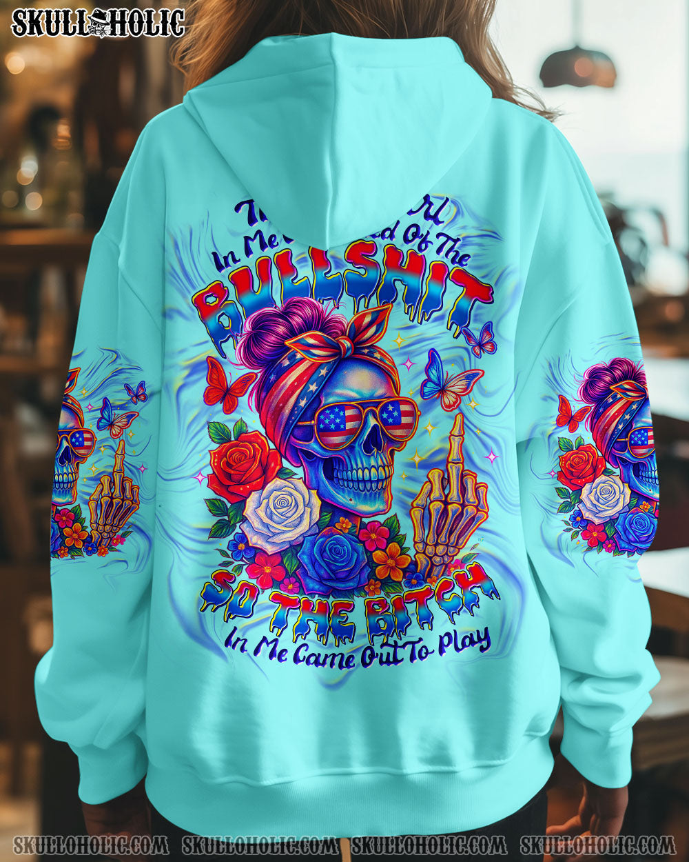 BLISSCORNERS THE GOOD GIRL IN ME MESSY  BUN SKULL ALL OVER PRINT