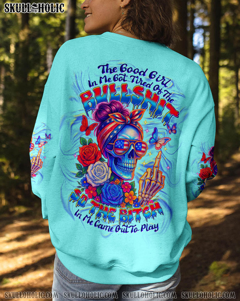 BLISSCORNERS THE GOOD GIRL IN ME MESSY  BUN SKULL ALL OVER PRINT
