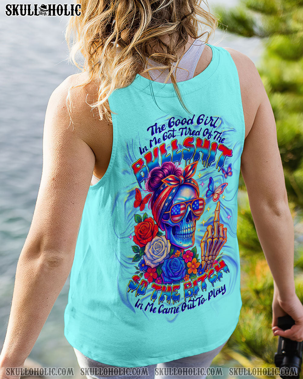 BLISSCORNERS THE GOOD GIRL IN ME MESSY  BUN SKULL ALL OVER PRINT
