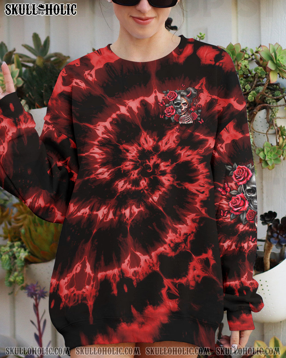 BLISSCORNERS THE GOOD GIRL IN ME HALF SKULL LADY TIE DYE  ALL OVER PRINT