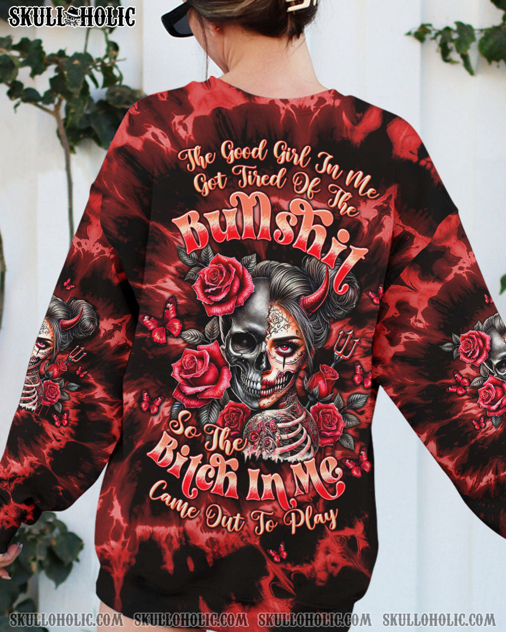 BLISSCORNERS THE GOOD GIRL IN ME HALF SKULL LADY TIE DYE  ALL OVER PRINT