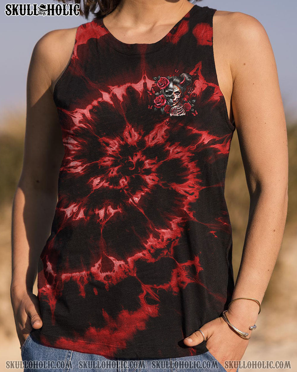 BLISSCORNERS THE GOOD GIRL IN ME HALF SKULL LADY TIE DYE  ALL OVER PRINT