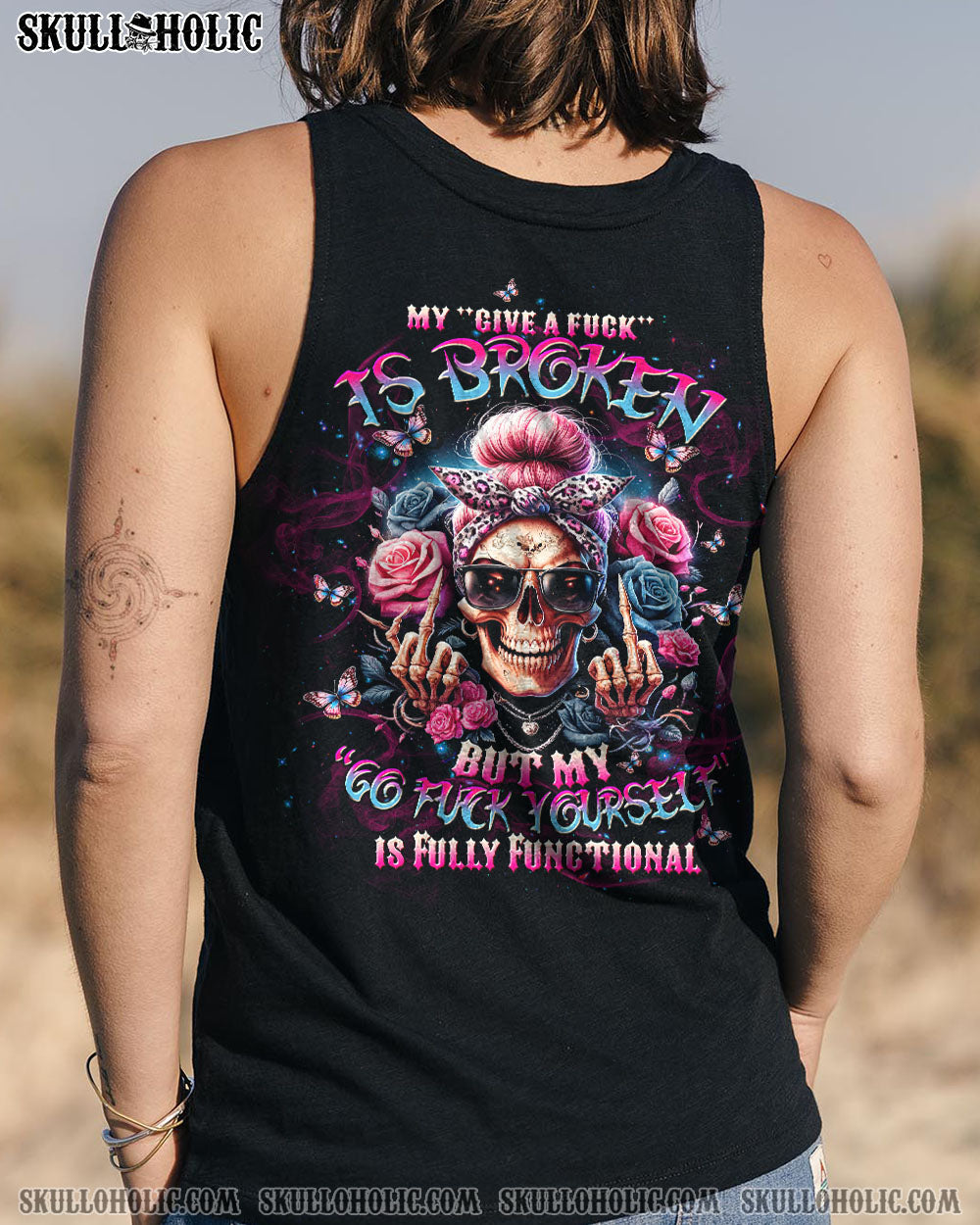BLISSCORNERS PEOPLE SAY I CAN'T MULTITASK SKULL MESSY BUN ALL OVER PRINT