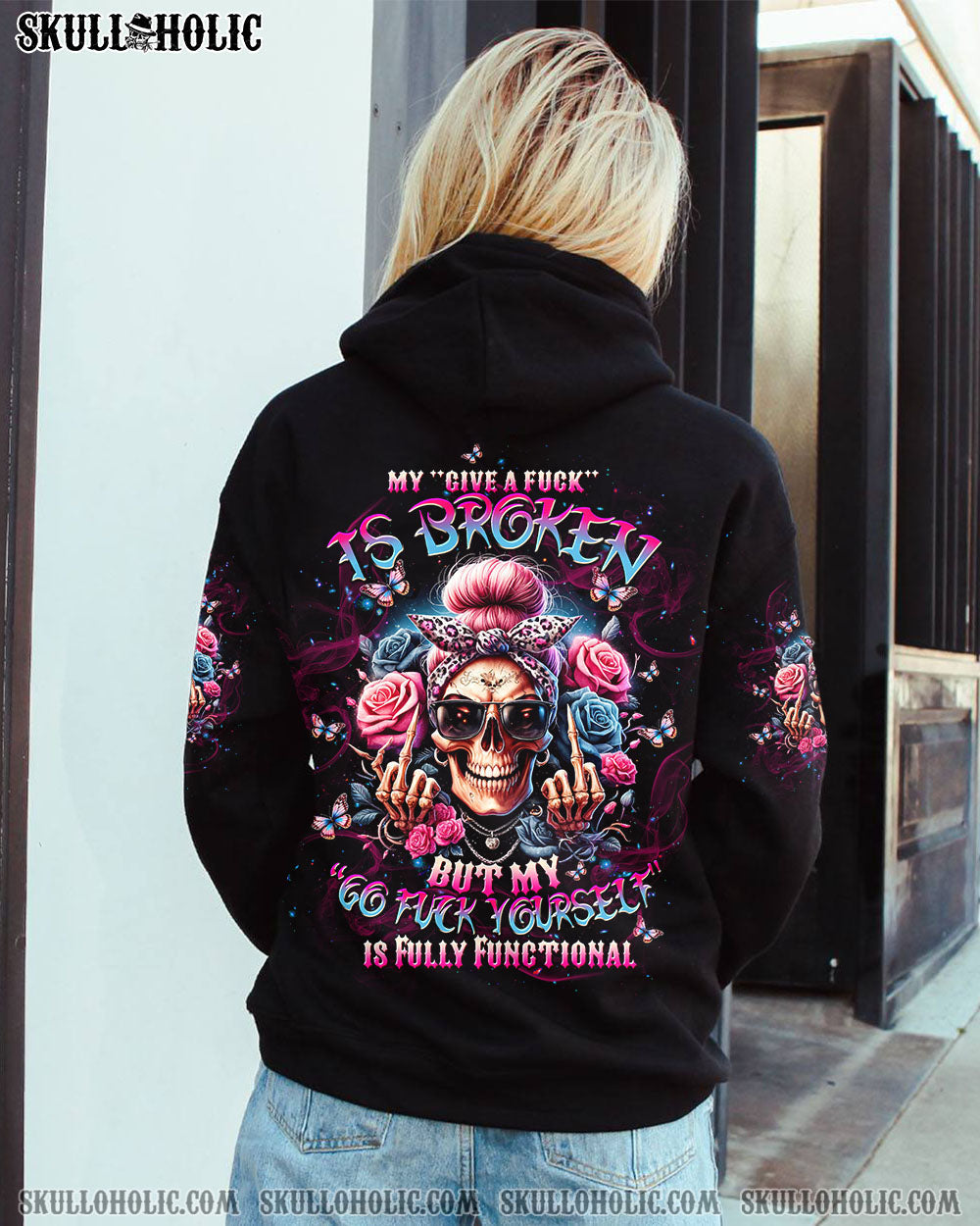 BLISSCORNERS PEOPLE SAY I CAN'T MULTITASK SKULL MESSY BUN ALL OVER PRINT