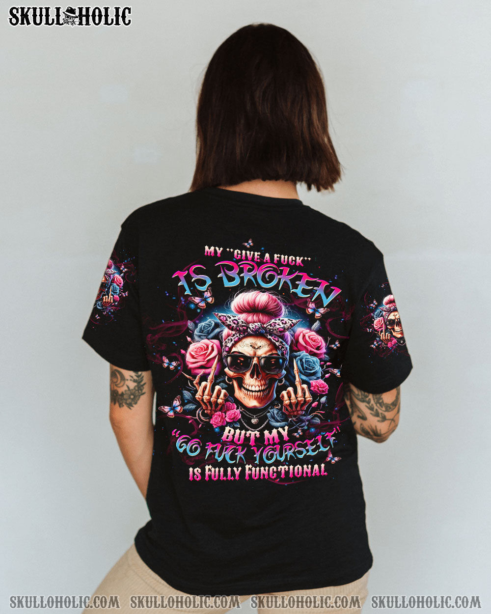 BLISSCORNERS PEOPLE SAY I CAN'T MULTITASK SKULL MESSY BUN ALL OVER PRINT