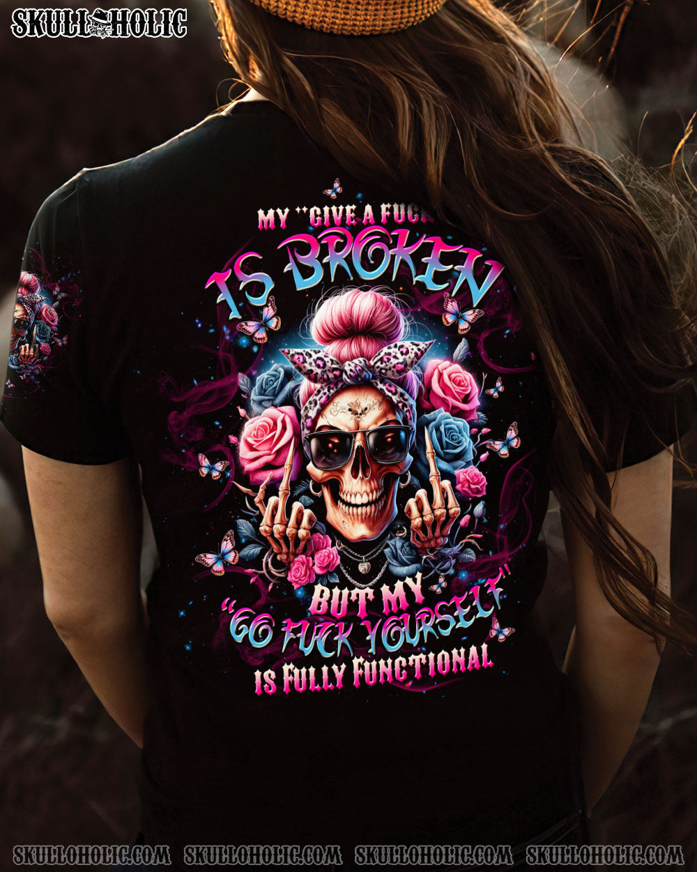 BLISSCORNERS PEOPLE SAY I CAN'T MULTITASK SKULL MESSY BUN ALL OVER PRINT