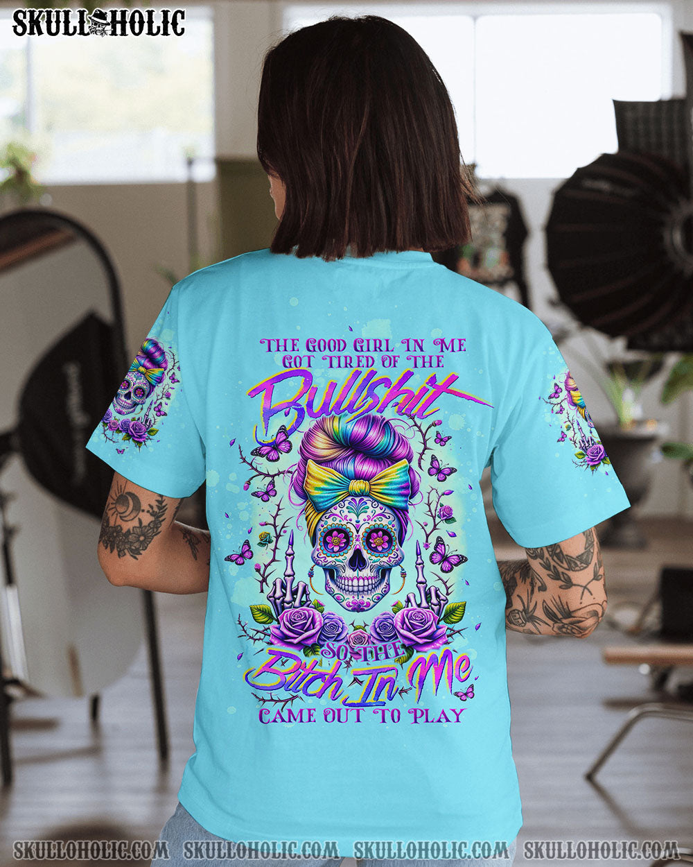 BLISSCORNERS I'M BLUNT BECAUSE GOD ROLLED ME MESSY BUN ALL OVER PRINT