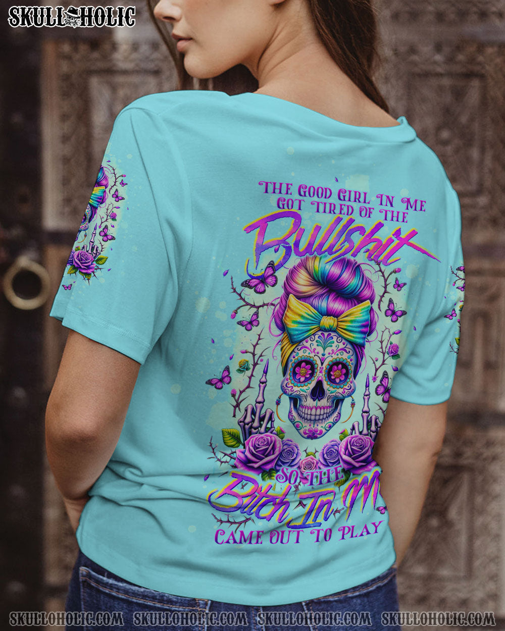 BLISSCORNERS I'M BLUNT BECAUSE GOD ROLLED ME MESSY BUN ALL OVER PRINT