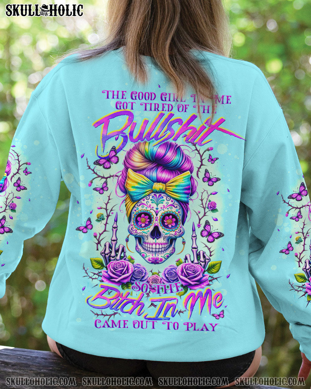 BLISSCORNERS I'M BLUNT BECAUSE GOD ROLLED ME MESSY BUN ALL OVER PRINT