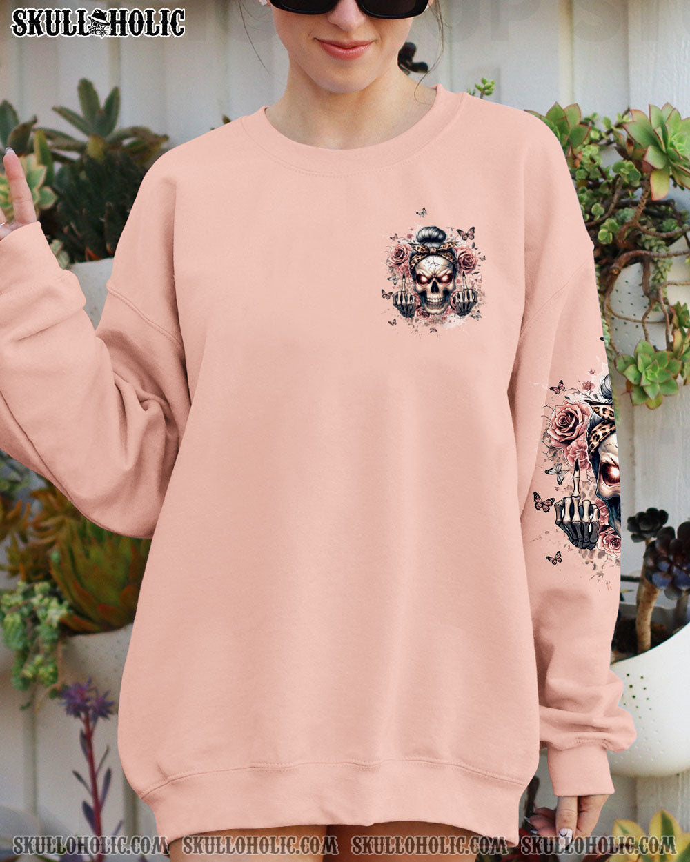 BLISSCORNERS I AM A SWEET GIRL BUT IF YOU PISS ME OFF SKULL MESSY BUN ALL OVER PRINT