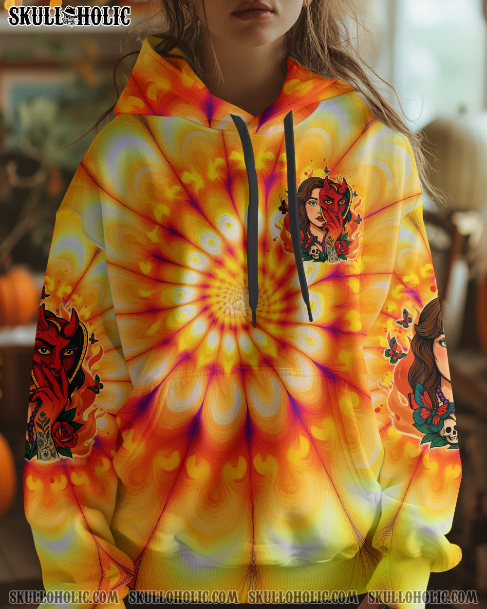 BLISSCORNERS SHE'S A DEVIL IN DISGUISE SKULL LADY ALL OVER PRINT