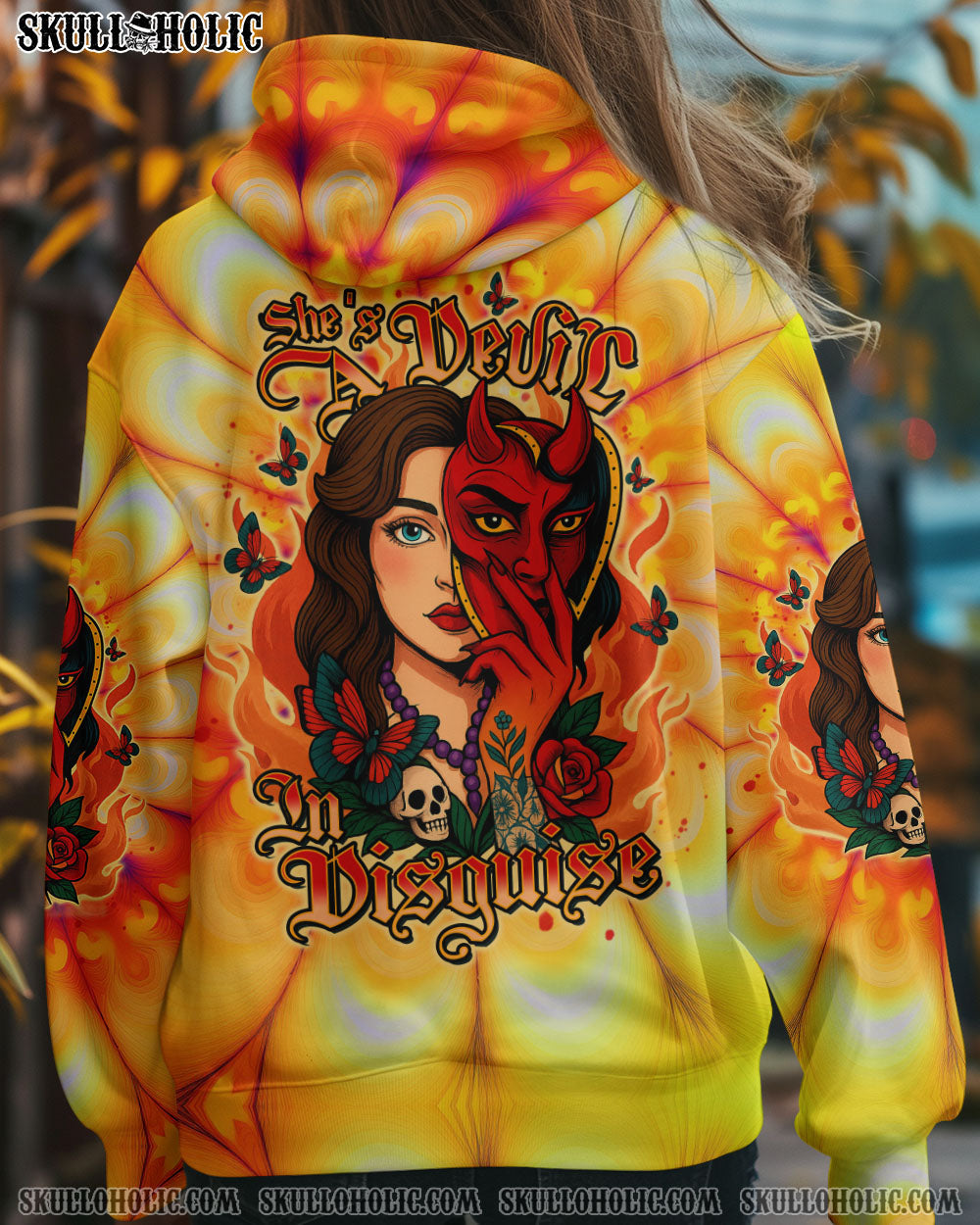 BLISSCORNERS SHE'S A DEVIL IN DISGUISE SKULL LADY ALL OVER PRINT