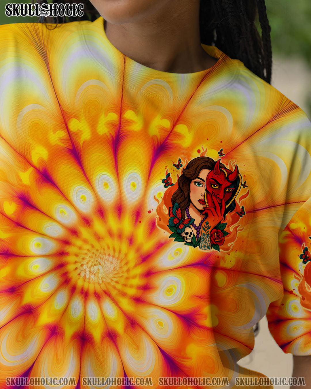 BLISSCORNERS SHE'S A DEVIL IN DISGUISE SKULL LADY ALL OVER PRINT