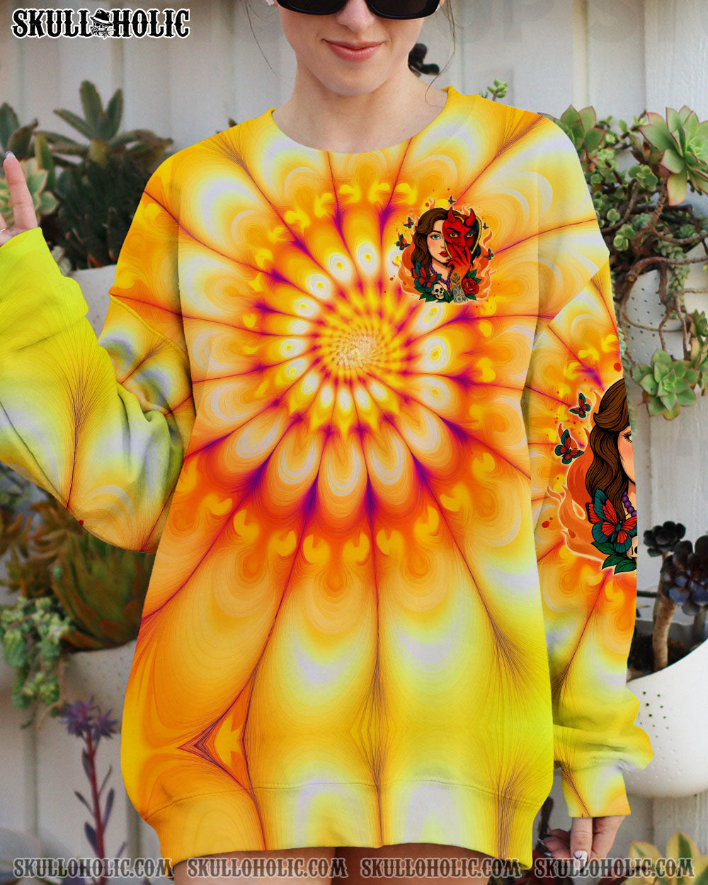 BLISSCORNERS SHE'S A DEVIL IN DISGUISE SKULL LADY ALL OVER PRINT