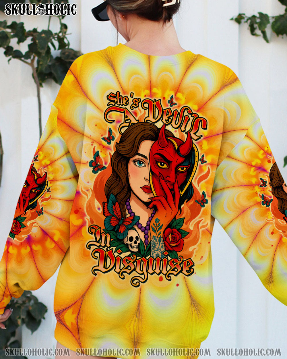 BLISSCORNERS SHE'S A DEVIL IN DISGUISE SKULL LADY ALL OVER PRINT