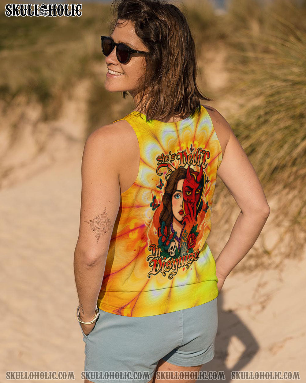 BLISSCORNERS SHE'S A DEVIL IN DISGUISE SKULL LADY ALL OVER PRINT