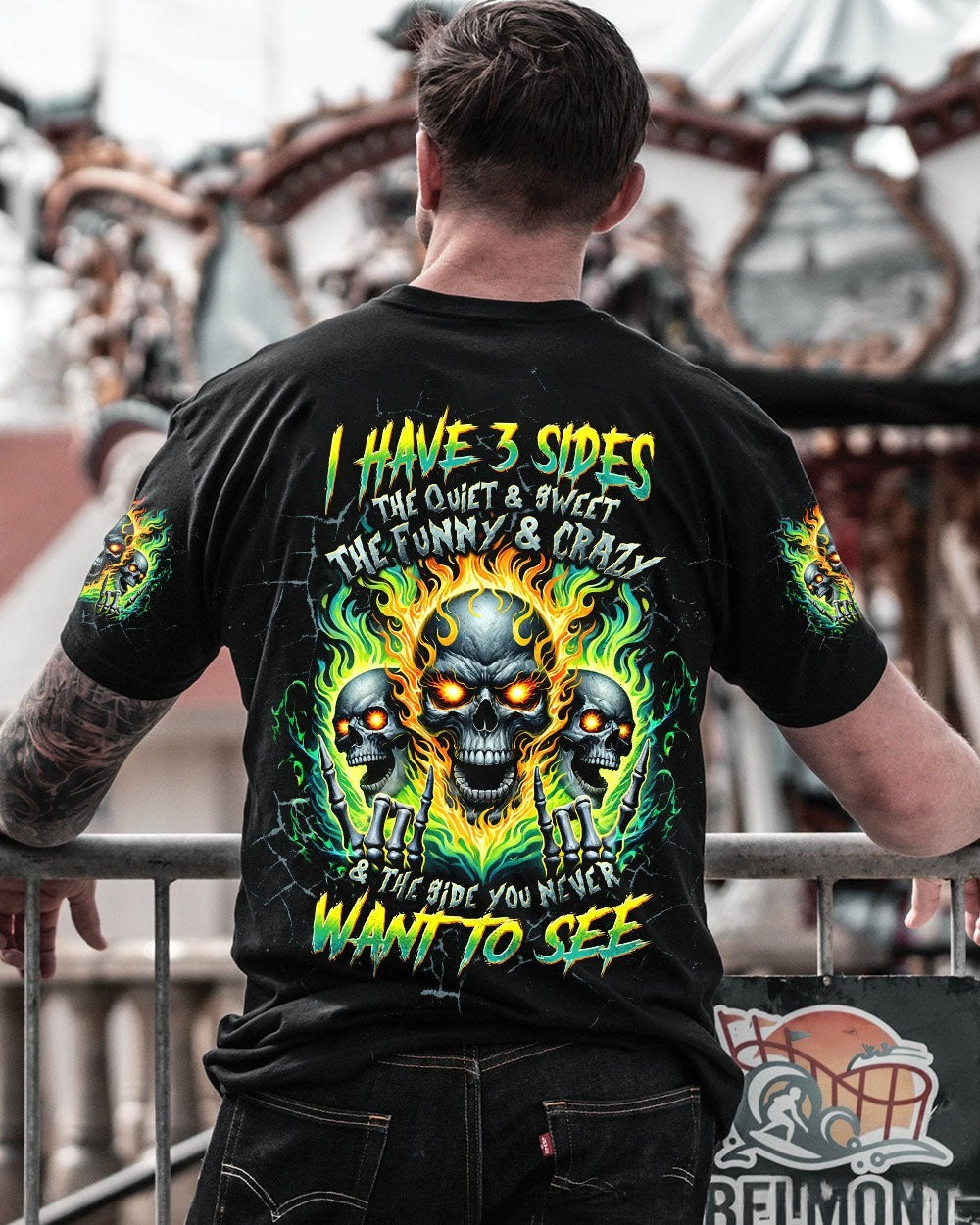 BLISSCORNERS I HAVE 3 SIDES 3 SKULLS FIRE ALL OVER PRINT